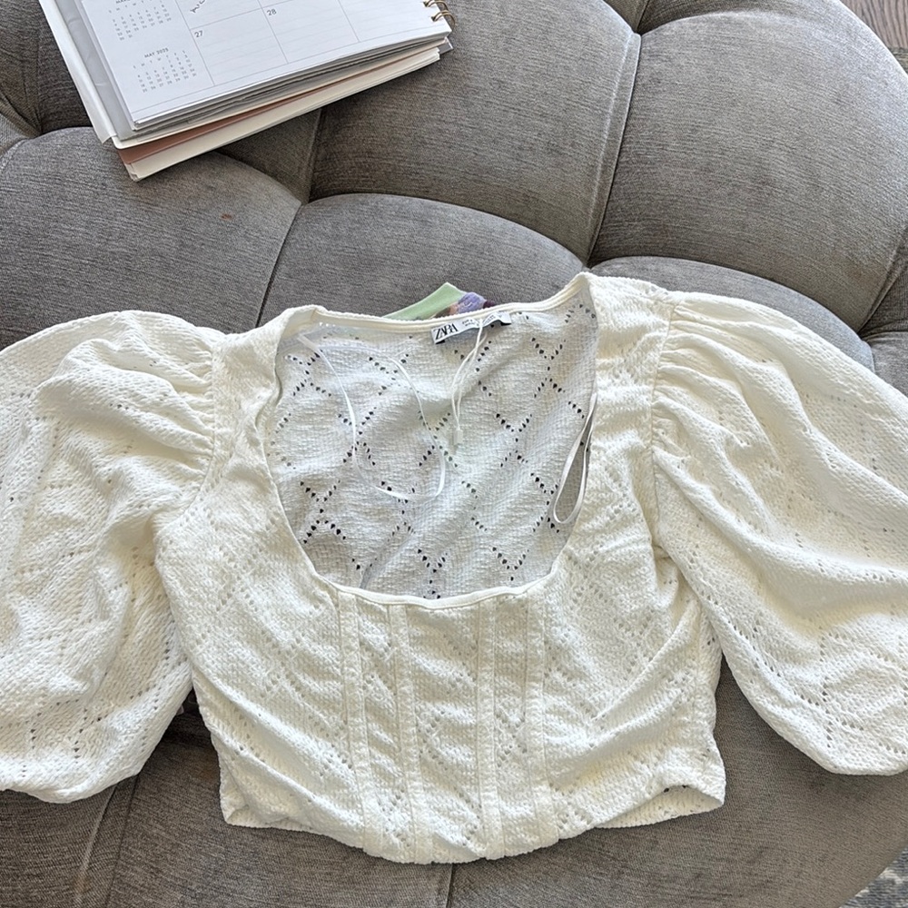 Zara White Puff Sleeve Top
